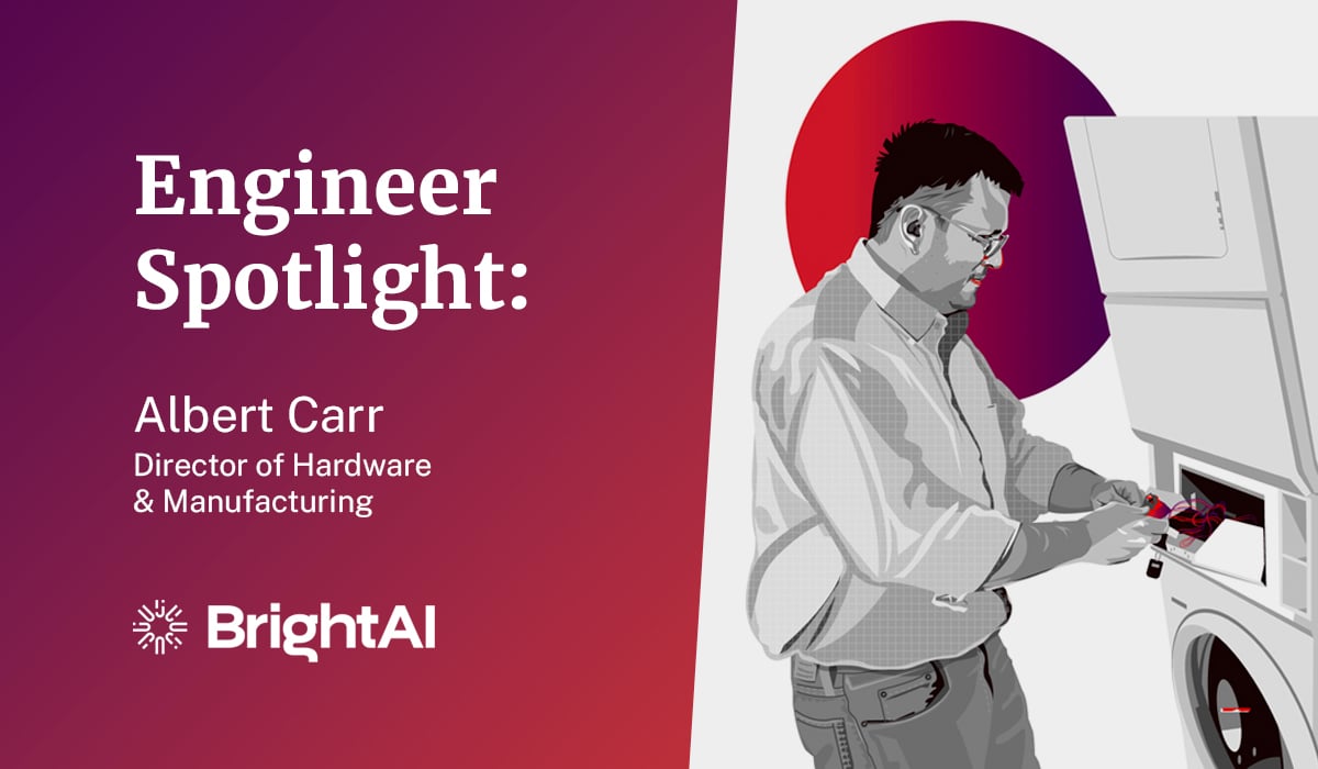 Engineer Spotlight - Albert Carr with cartoon illustration of Albert servicing a machine