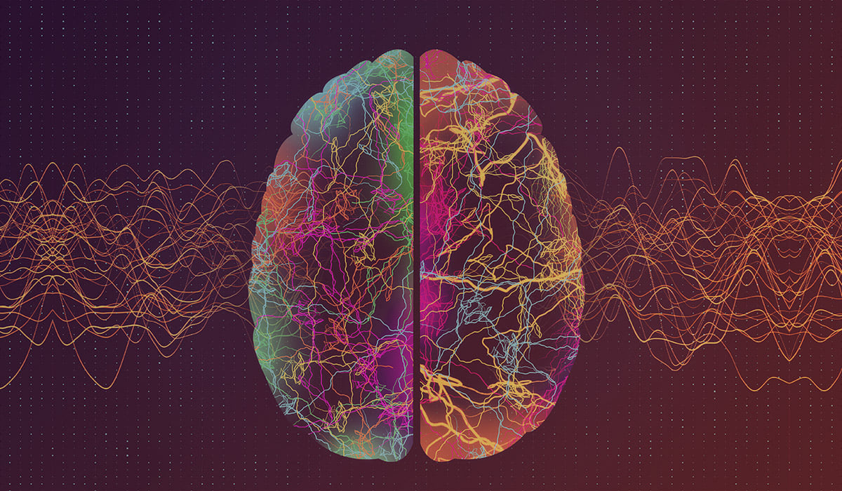 illustration of brain with brain waves on going across
